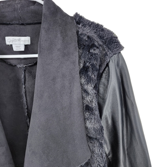 Jaclyn Smith Women's Black Faux Fur Leather Long Sleeve Open Front Jacket - XXL - Picture 2 of 5